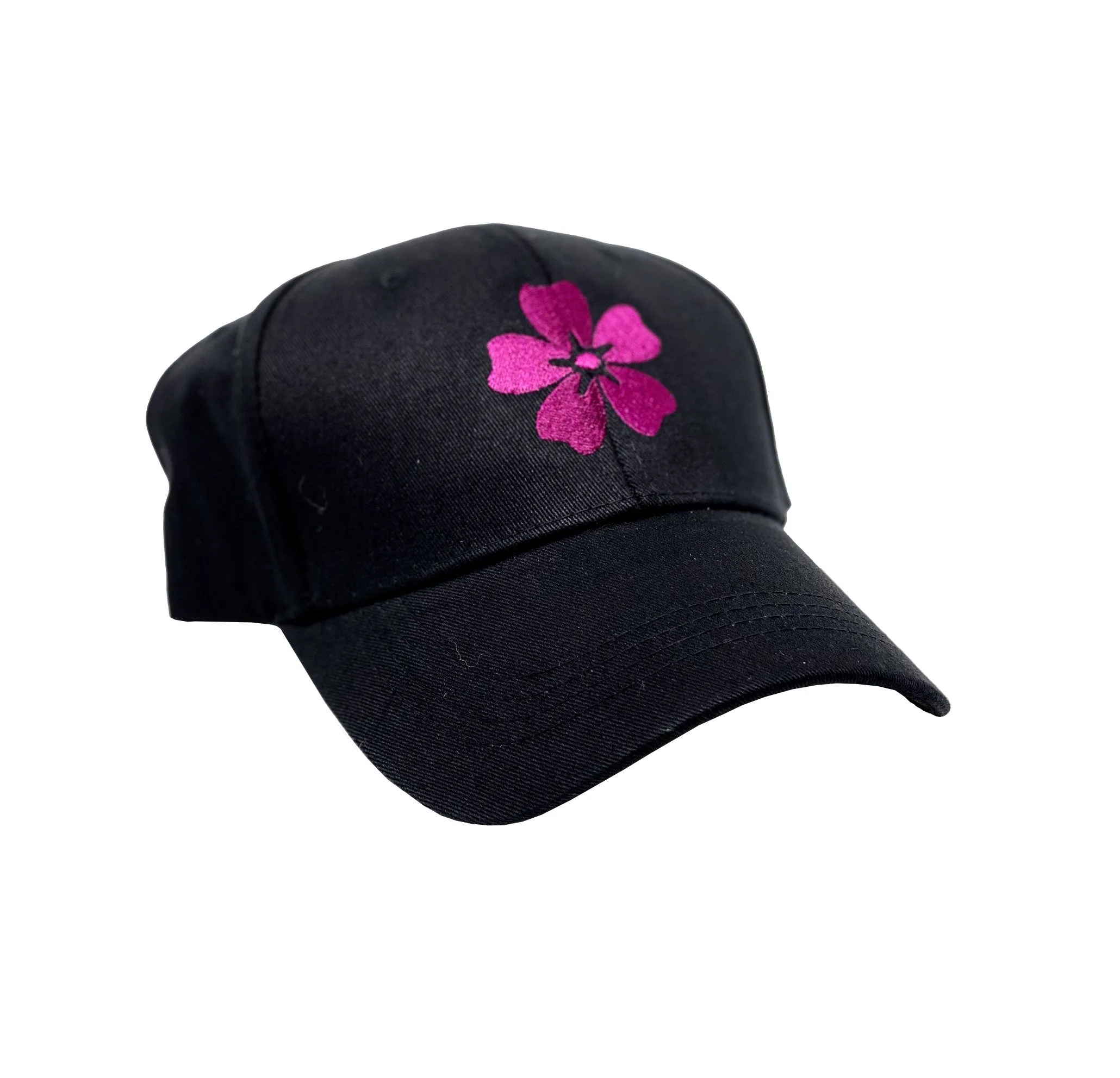 Embroidered Black Baseball Cap with Flower