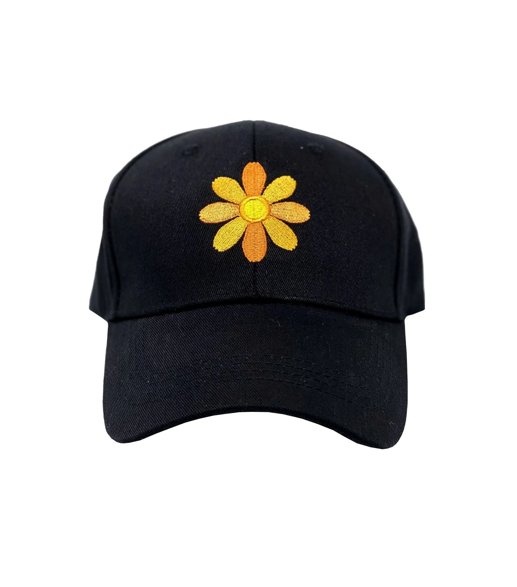 Embroidered Black Baseball Cap with Flower