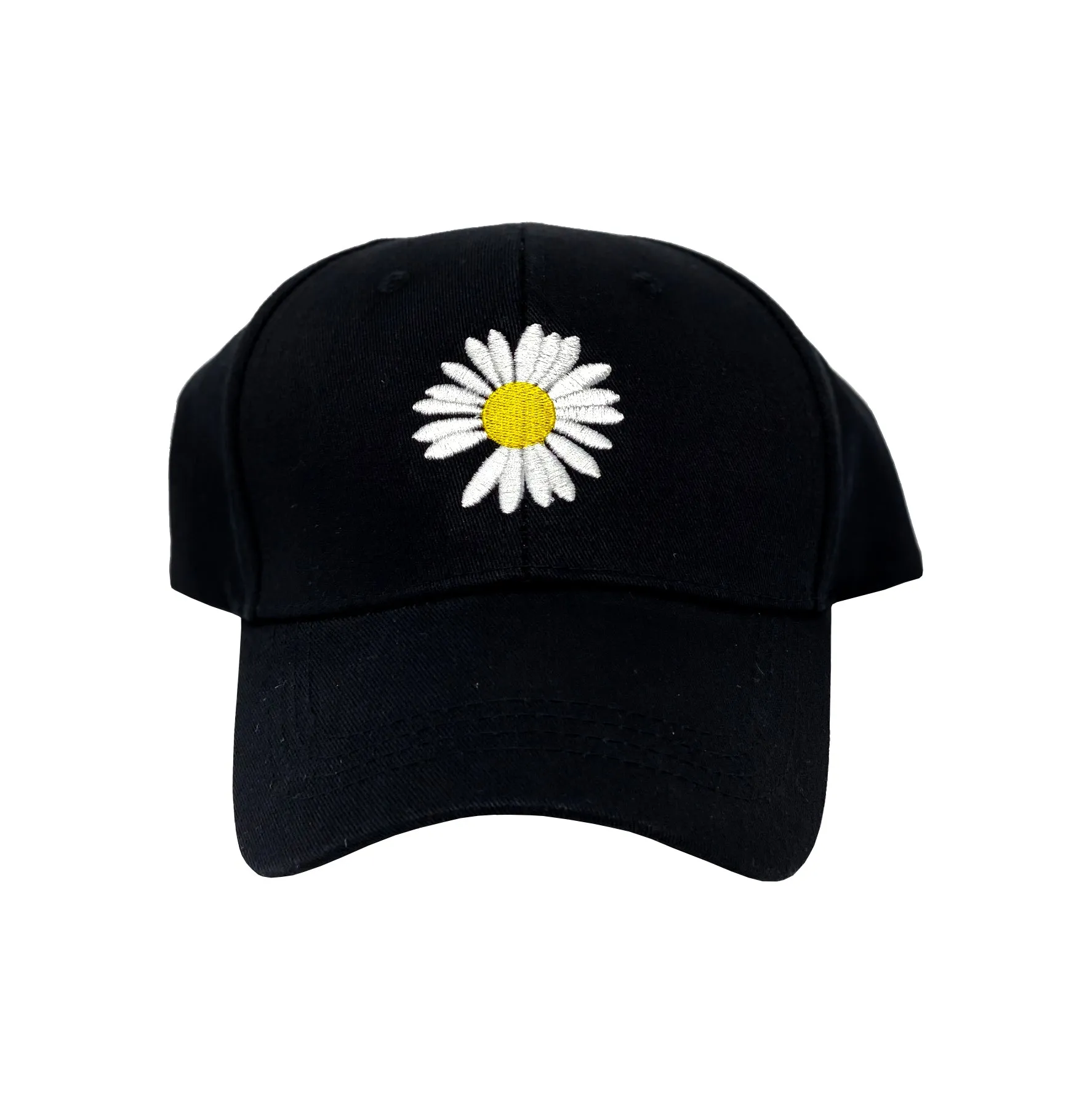 Embroidered Black Baseball Cap with Flower