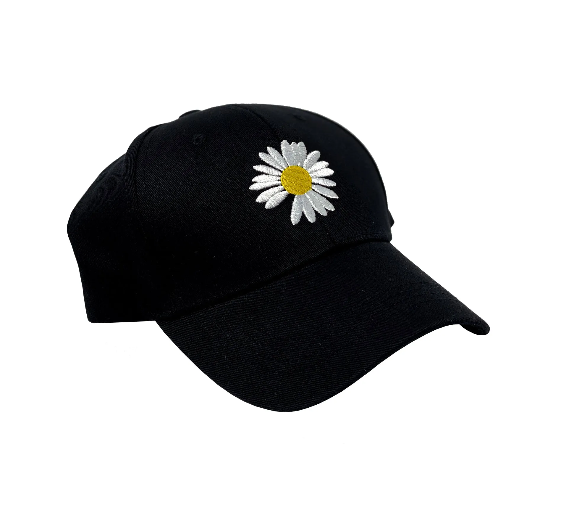 Embroidered Black Baseball Cap with Flower