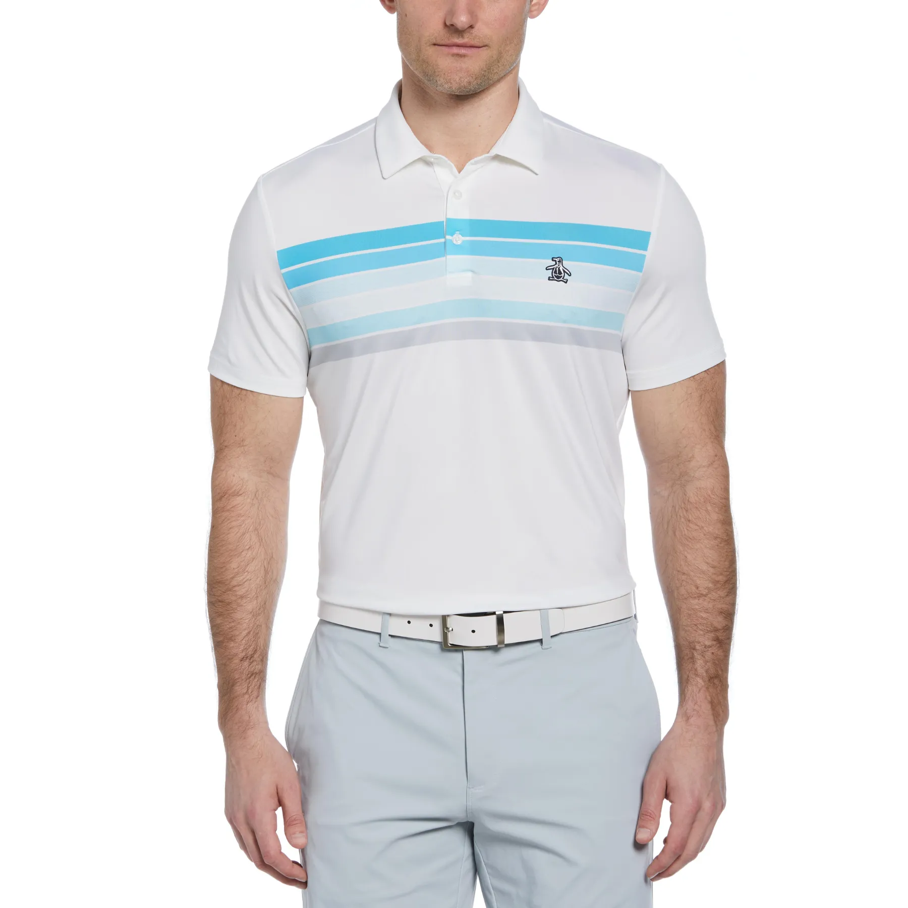 Engineered 70s Stripe Color Block Golf Polo Shirt In Bright White