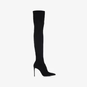 EVA THIGH-HIGH BOOT 100 mm Black stretch suede over-the-knee boot