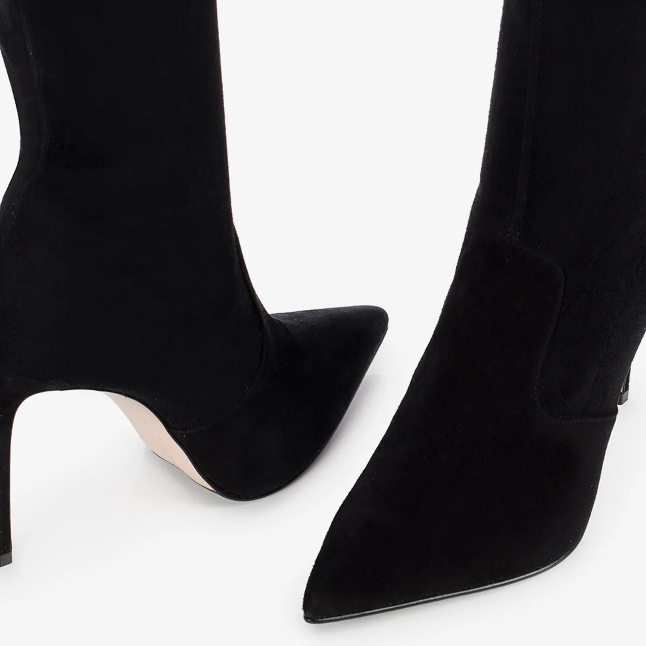 EVA THIGH-HIGH BOOT 100 mm Black stretch suede over-the-knee boot