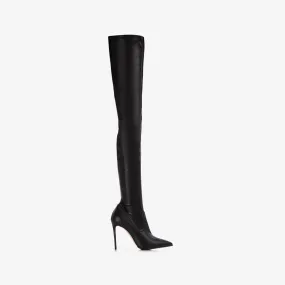 EVA THIGH-HIGH BOOT 100 mm Black stretch vegan leather over-the-knee boot