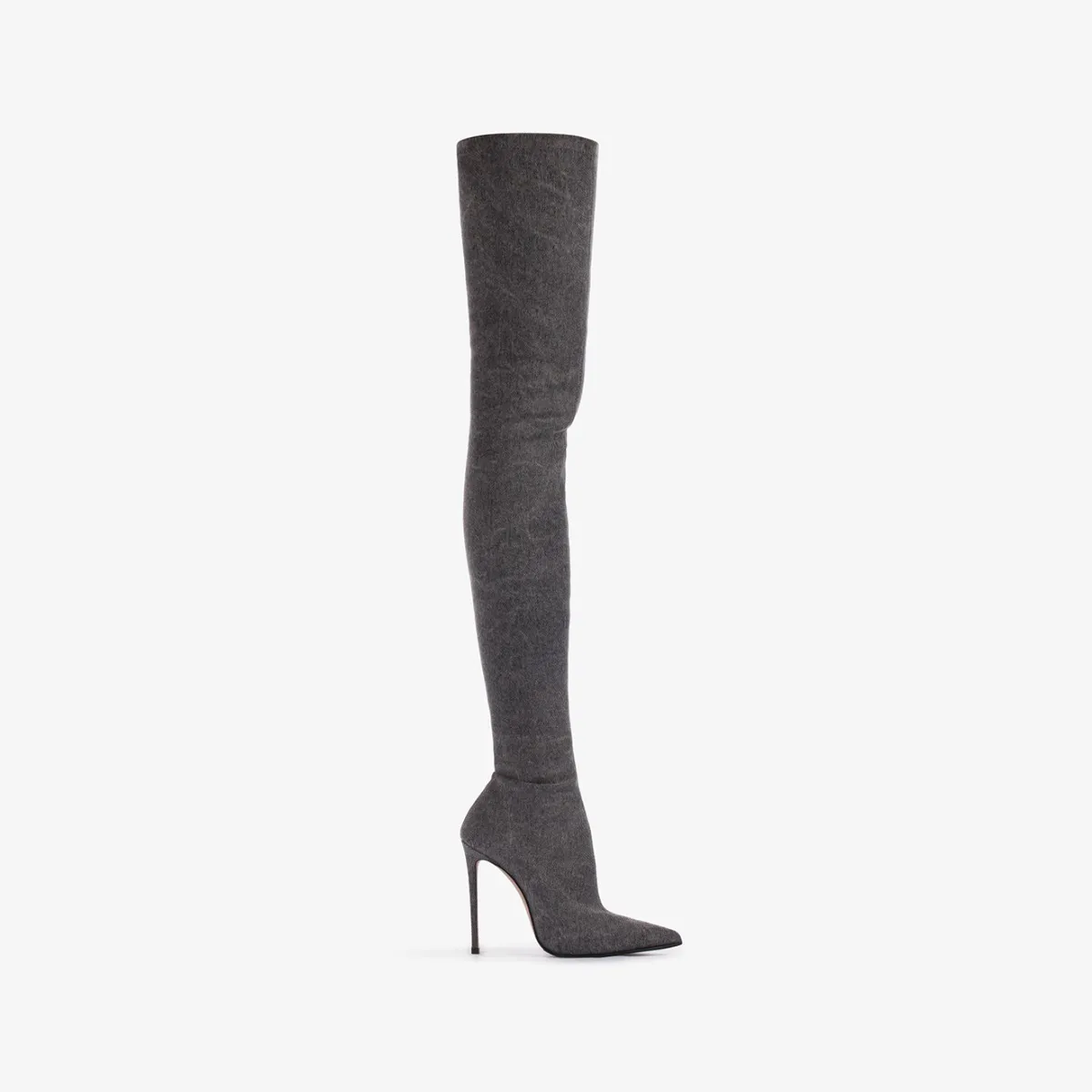 EVA THIGH-HIGH BOOT 120 mm Black stretch denim over-the-knee boot