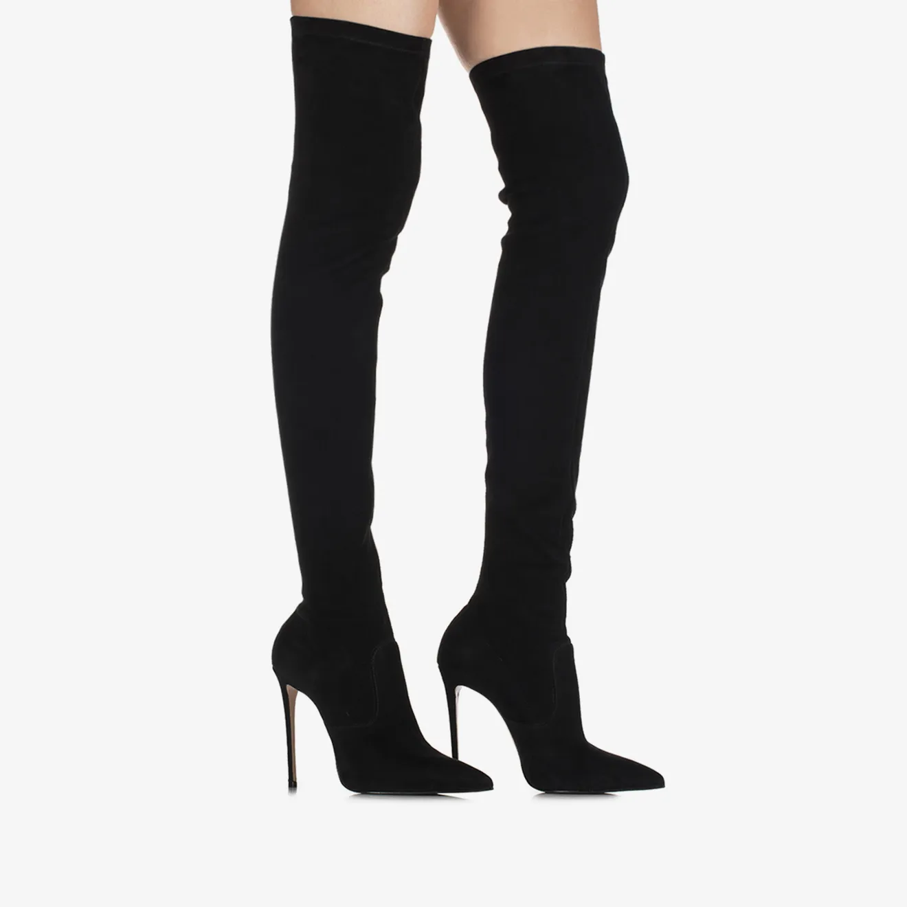 EVA THIGH-HIGH BOOT 120 mm Black stretch suede over-the-knee boot