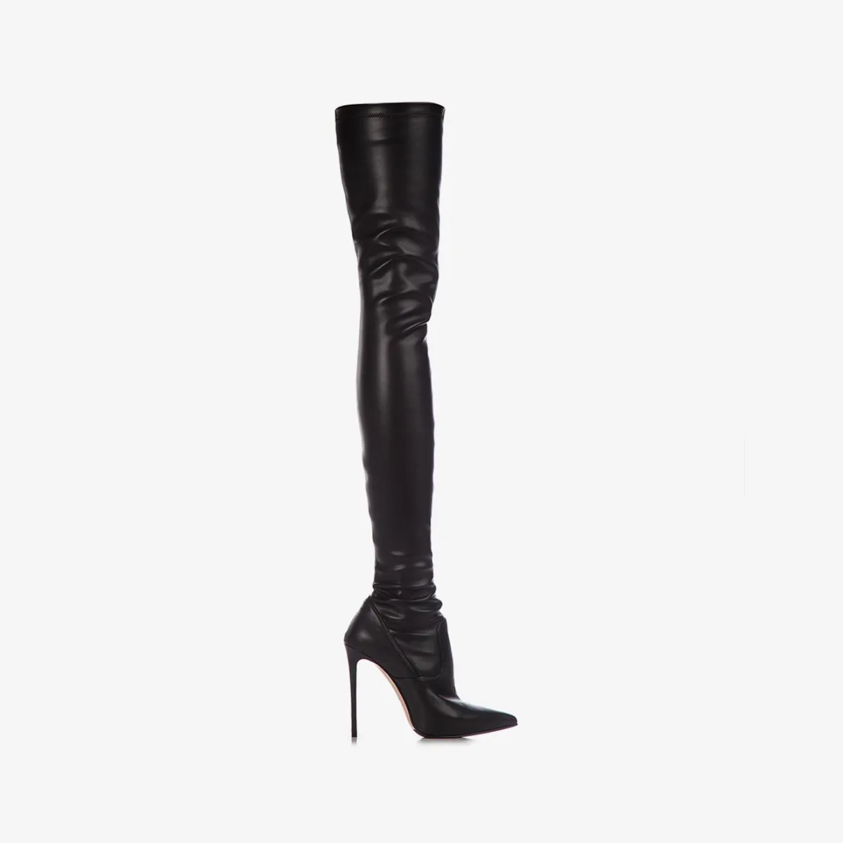 EVA THIGH-HIGH BOOT 120 mm Black stretch vegan leather over-the-knee boot