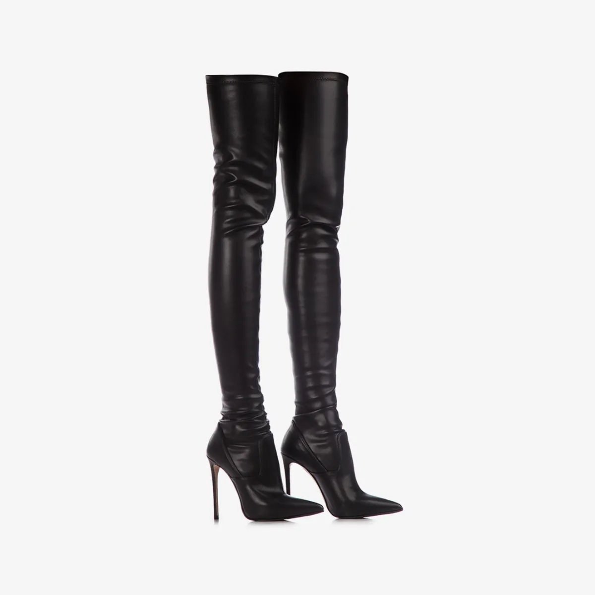 EVA THIGH-HIGH BOOT 120 mm Black stretch vegan leather over-the-knee boot