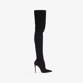 EVA THIGH-HIGH BOOT 120 mm Black stretch vegan suede over-the-knee boot