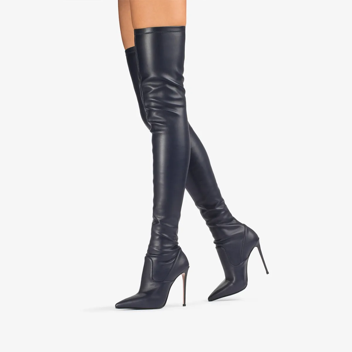 EVA THIGH-HIGH BOOT 120 mm Blue college stretch vegan leather over-the-knee boot