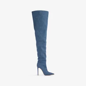 EVA THIGH-HIGH BOOT 120 mm Blue oversize denim over-the-knee boot