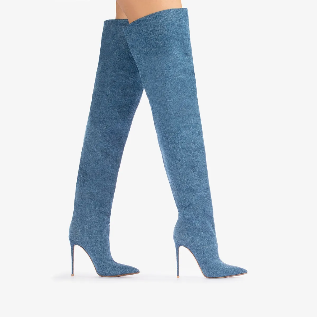 EVA THIGH-HIGH BOOT 120 mm Blue oversize denim over-the-knee boot