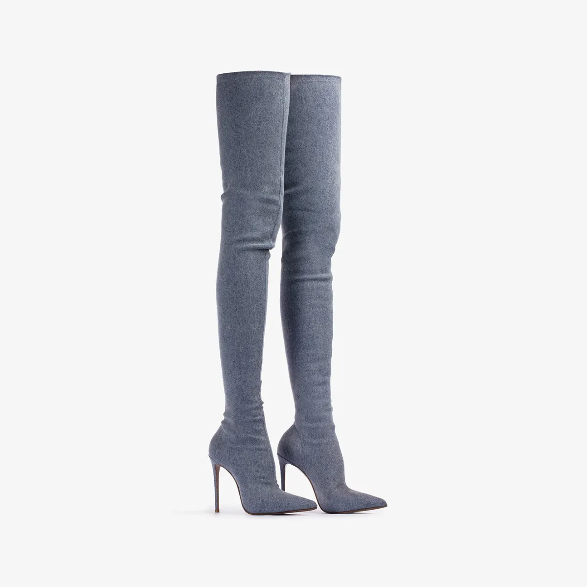 EVA THIGH-HIGH BOOT 120 mm Blue stretch denim over-the-knee boot