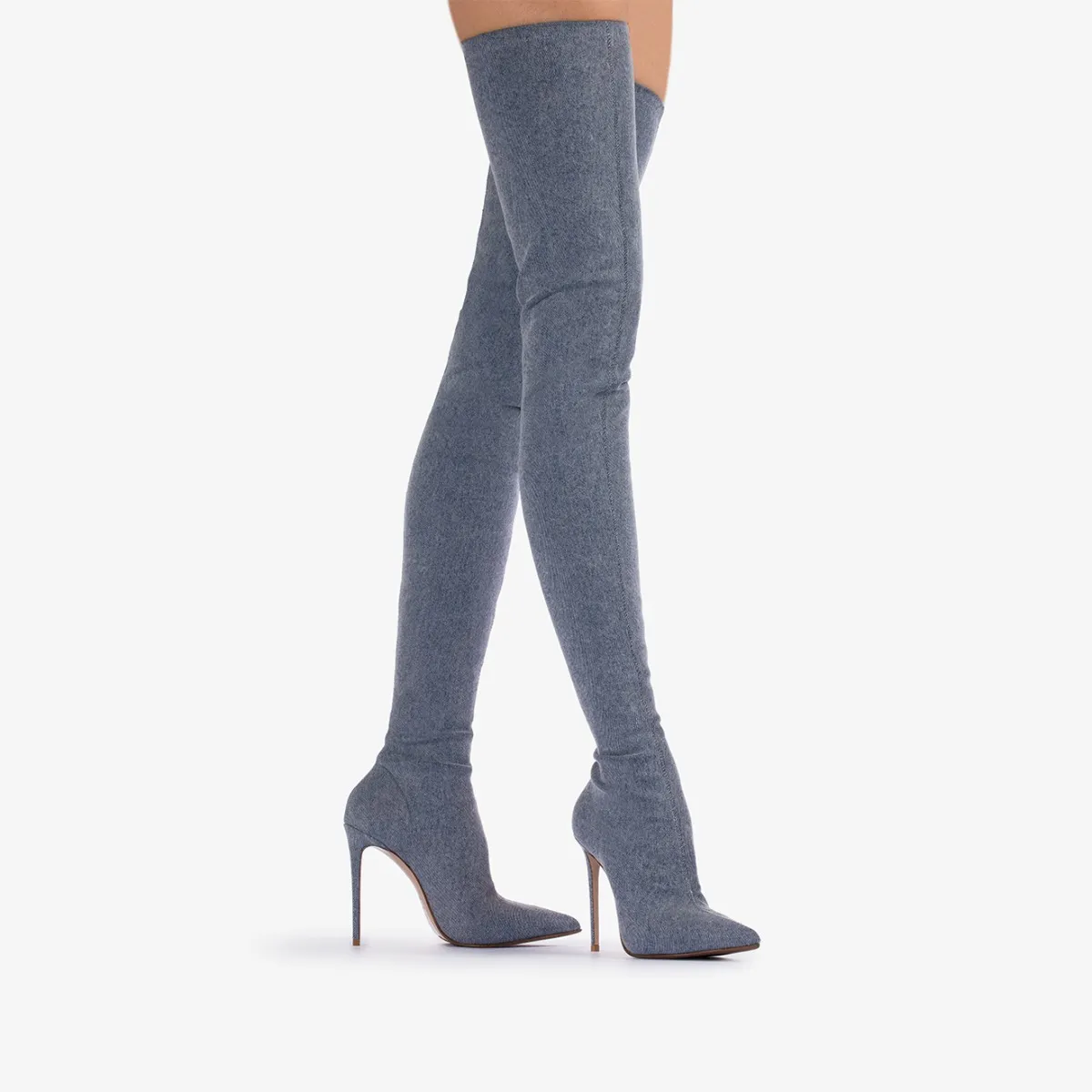 EVA THIGH-HIGH BOOT 120 mm Blue stretch denim over-the-knee boot