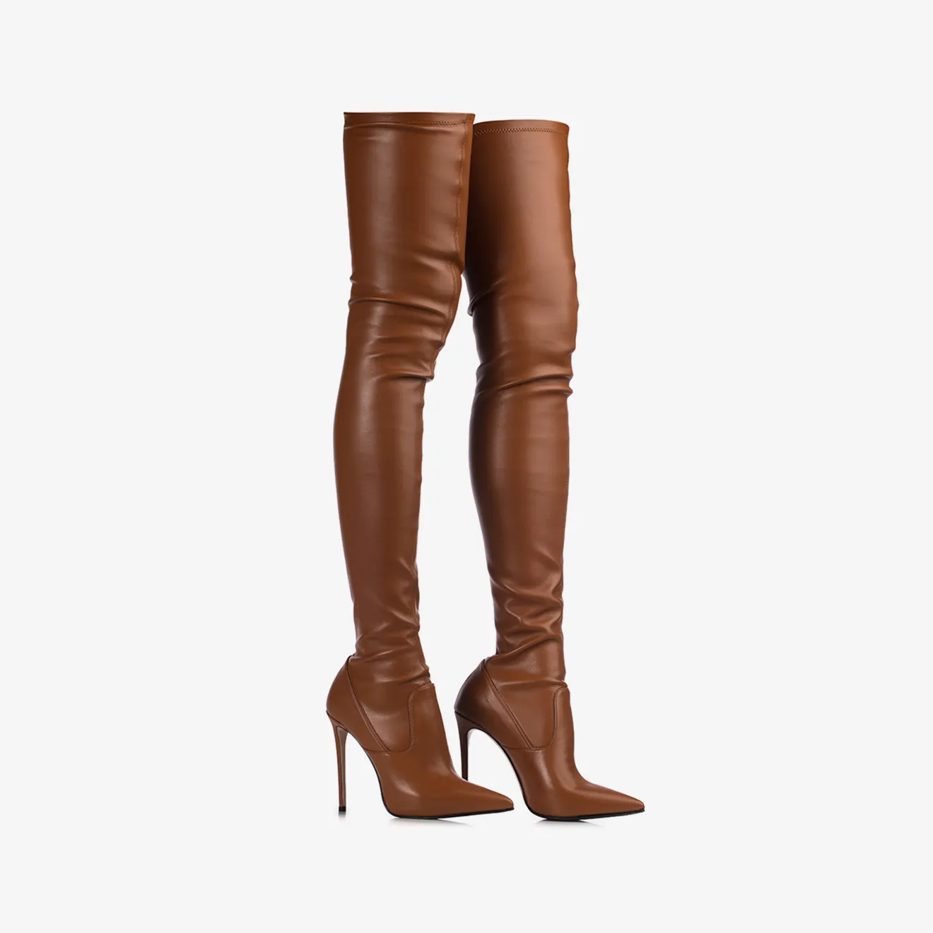 EVA THIGH-HIGH BOOT 120 mm Brick brown stretch vegan leather over-the-knee boot