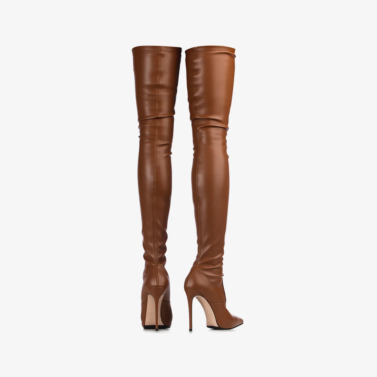 EVA THIGH-HIGH BOOT 120 mm Brick brown stretch vegan leather over-the-knee boot