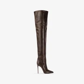 EVA THIGH-HIGH BOOT 120 mm Brown vintage effect leather oversized over-the-knee boot