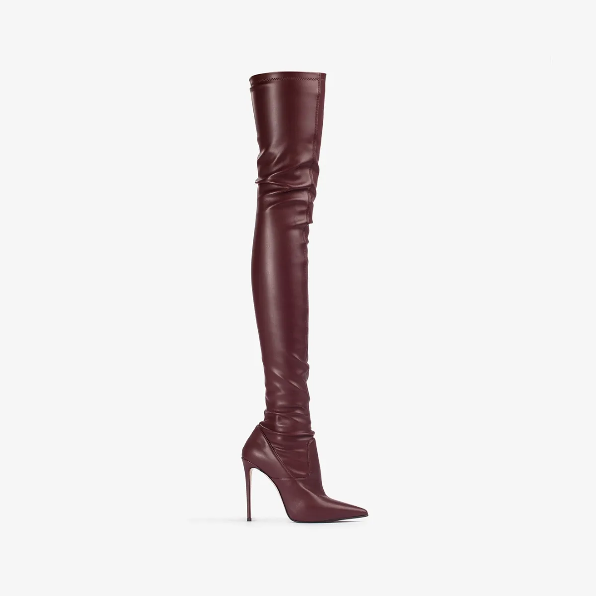 EVA THIGH-HIGH BOOT 120 mm Cherry red stretch vegan leather over-the-knee boot