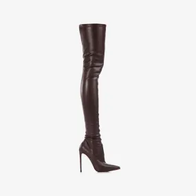 EVA THIGH-HIGH BOOT 120 mm Ebony brown stretch vegan leather over-the-knee boot