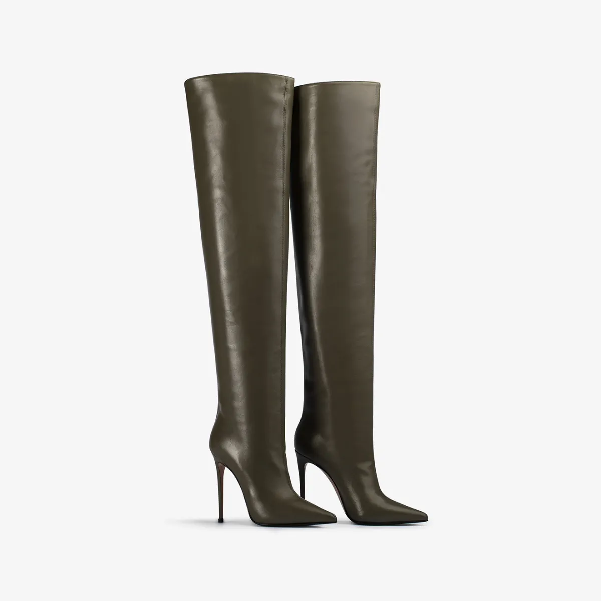 EVA THIGH-HIGH BOOT 120 mm Khaki green nappa leather oversized over-the-knee boot