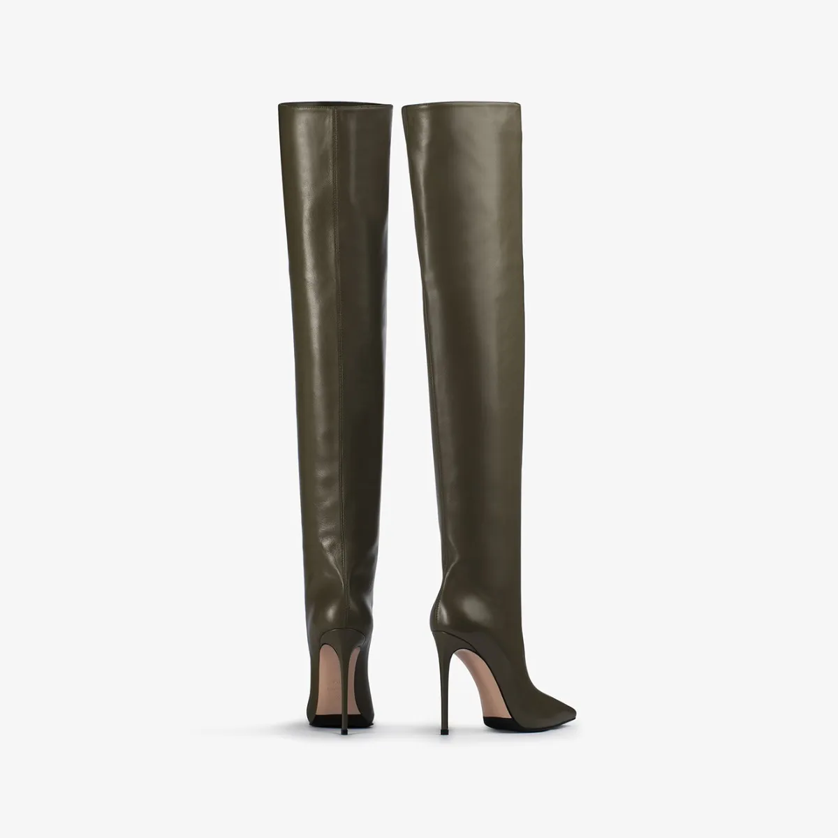 EVA THIGH-HIGH BOOT 120 mm Khaki green nappa leather oversized over-the-knee boot