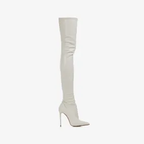 EVA THIGH-HIGH BOOT 120 mm Milk white stretch vegan leather over-the-knee boot