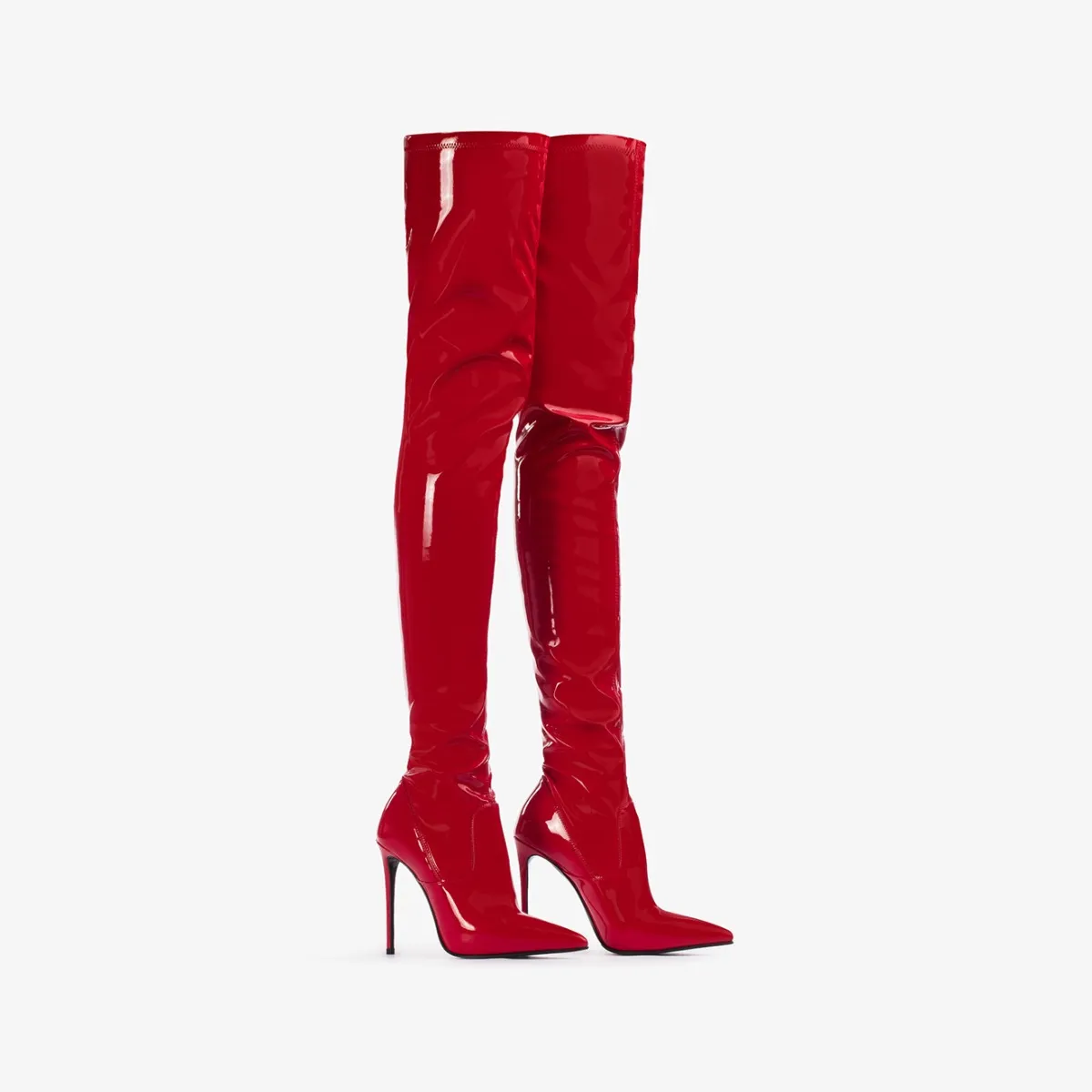 EVA THIGH-HIGH BOOT 120 mm Opium red stretch vinyl over-the-knee boot