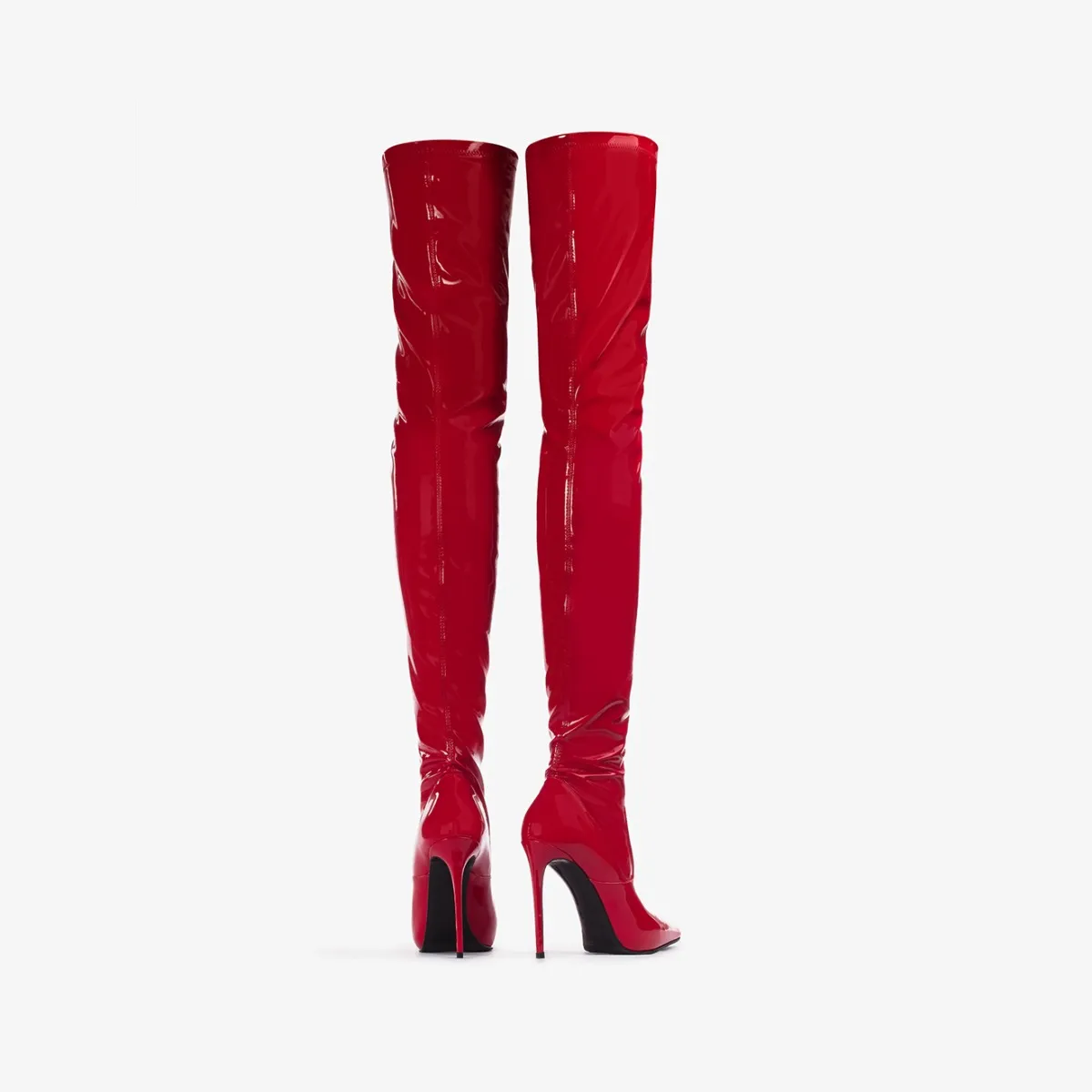 EVA THIGH-HIGH BOOT 120 mm Opium red stretch vinyl over-the-knee boot