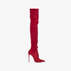 EVA THIGH-HIGH BOOT 120 mm Red stretch suede over-the-knee boot