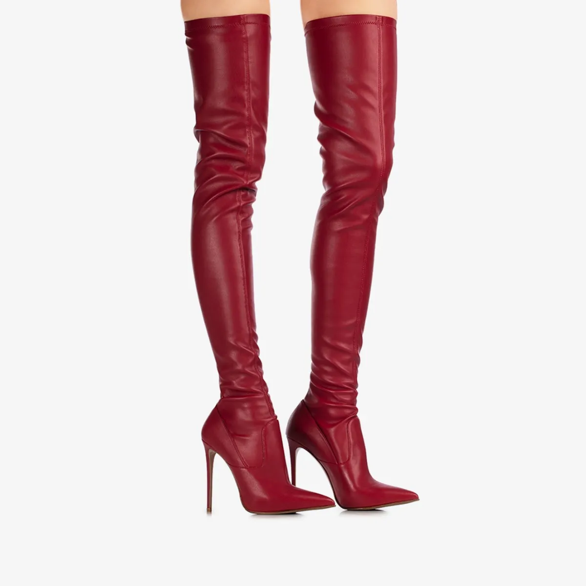 EVA THIGH-HIGH BOOT 120 mm Red stretch vegan leather over-the-knee boot