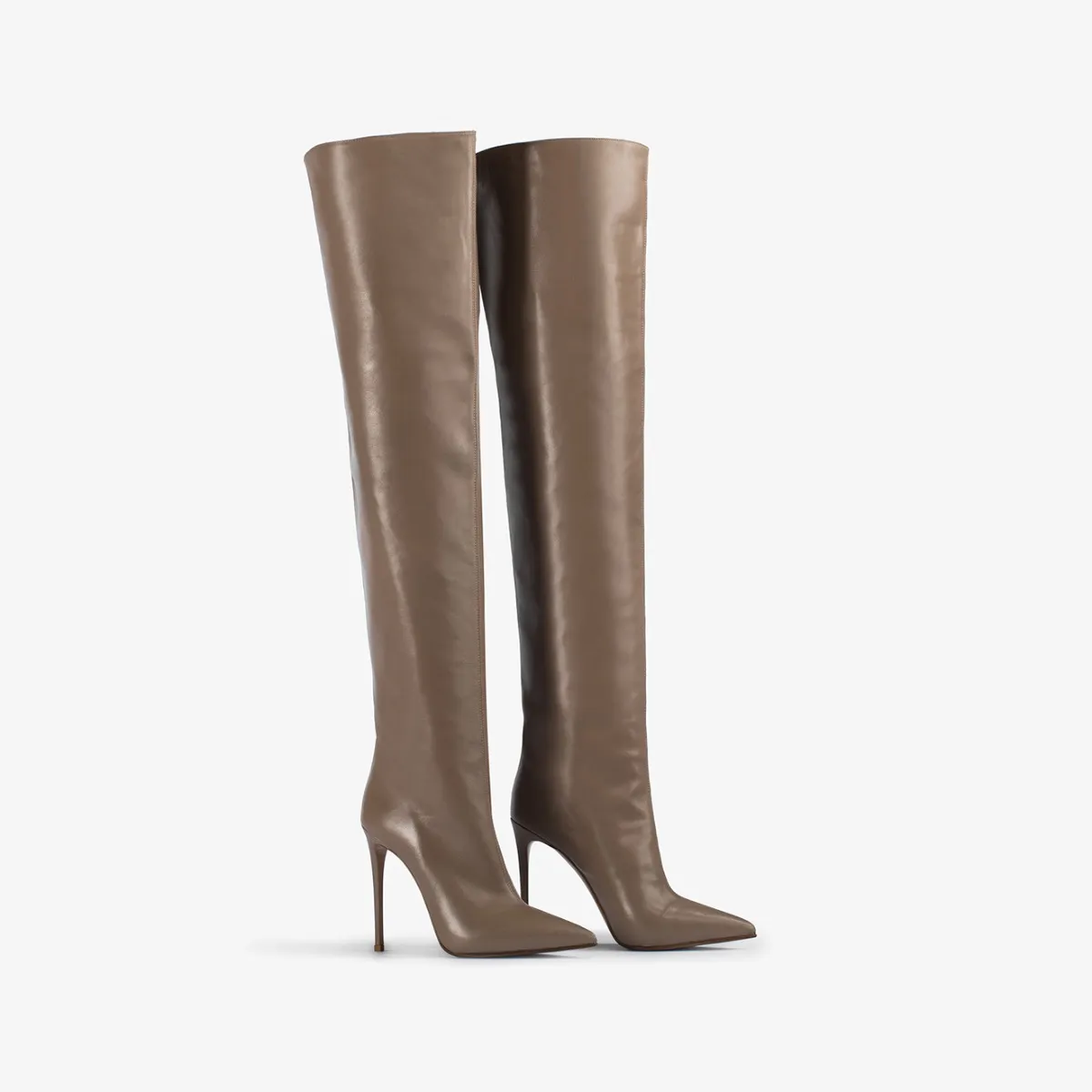 EVA THIGH-HIGH BOOT 120 mm Sesame gray nappa leather oversized over-the-knee boot