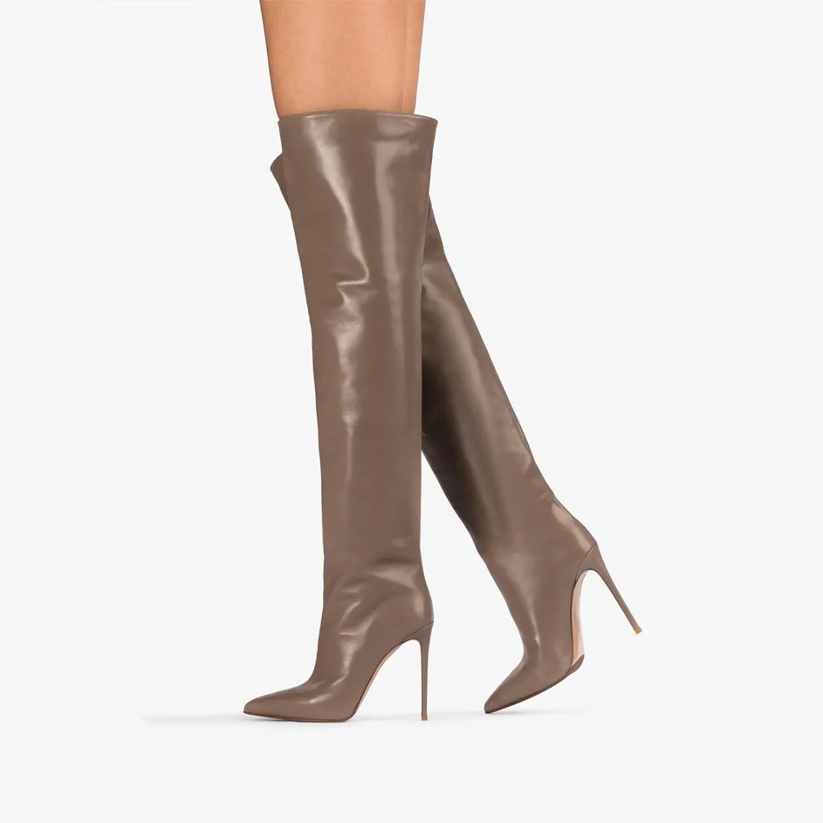 EVA THIGH-HIGH BOOT 120 mm Sesame gray nappa leather oversized over-the-knee boot