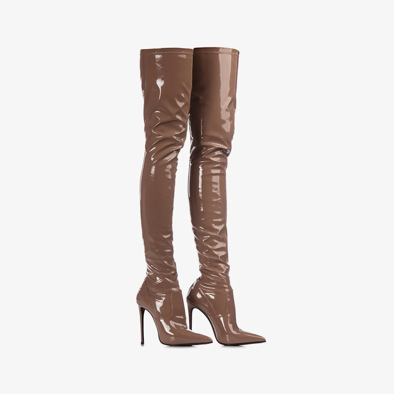 EVA THIGH-HIGH BOOT 120 mm Silk nude stretch vinyl over-the-knee boot