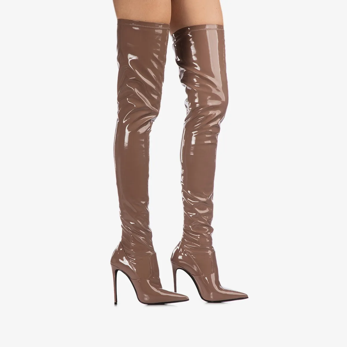 EVA THIGH-HIGH BOOT 120 mm Silk nude stretch vinyl over-the-knee boot