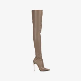 EVA THIGH-HIGH BOOT 120 mm Urban grey stretch vegan leather over-the-knee boot