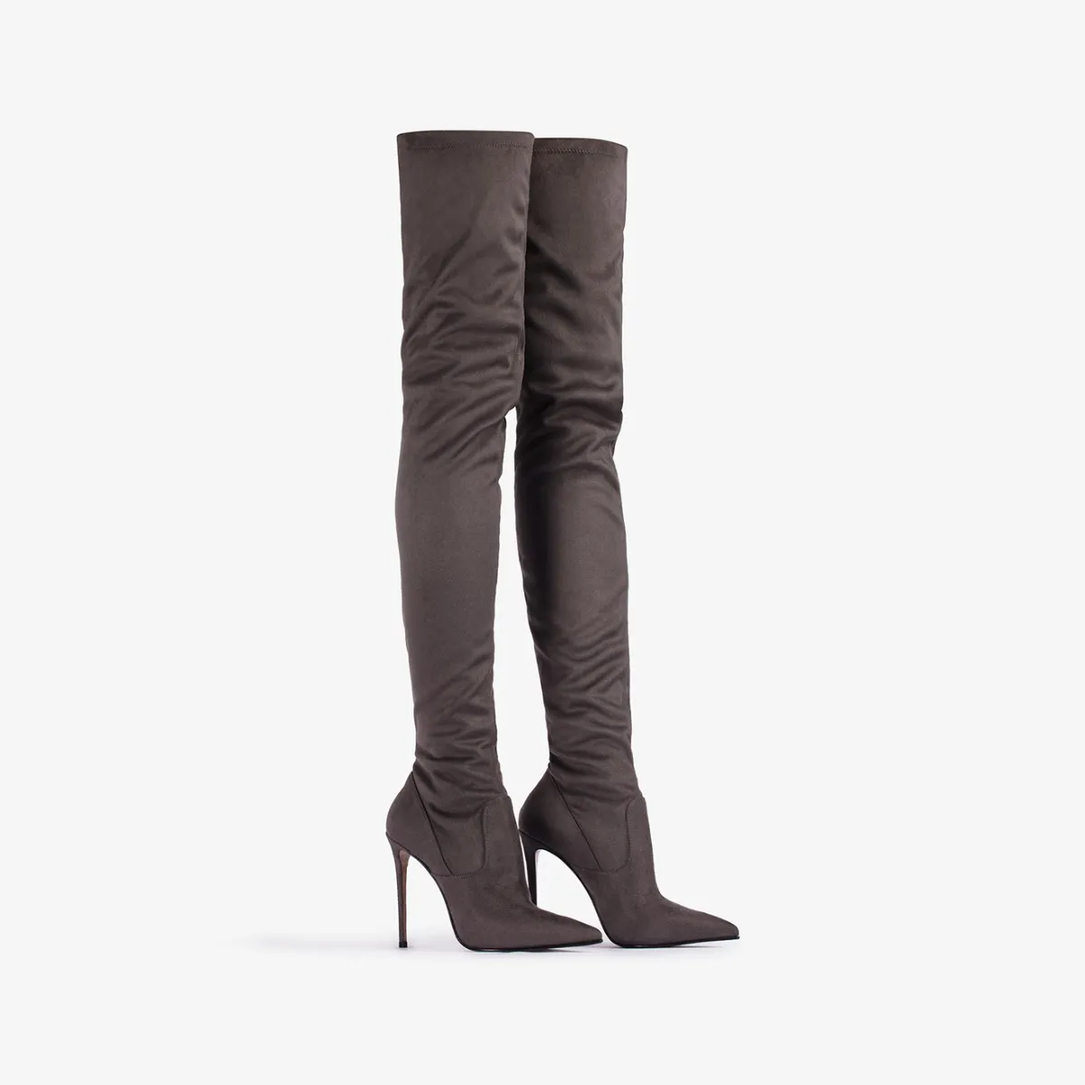 EVA THIGH-HIGH BOOT 120 mm Urban grey stretch vegan suede over-the-knee boot