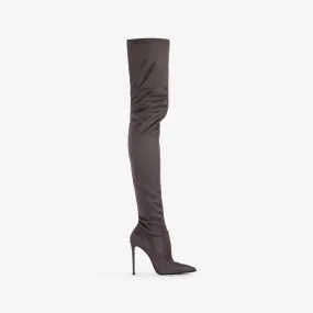 EVA THIGH-HIGH BOOT 120 mm Urban grey stretch vegan suede over-the-knee boot