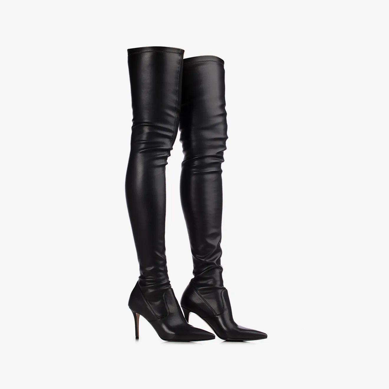 EVA THIGH-HIGH BOOT 90 mm Black stretch vegan leather over-the-knee boot