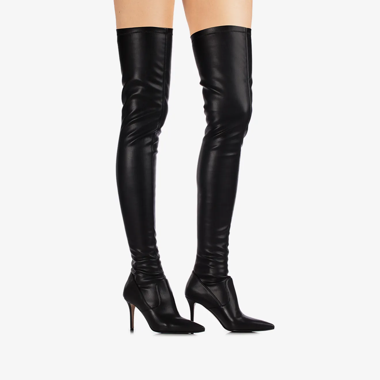 EVA THIGH-HIGH BOOT 90 mm Black stretch vegan leather over-the-knee boot