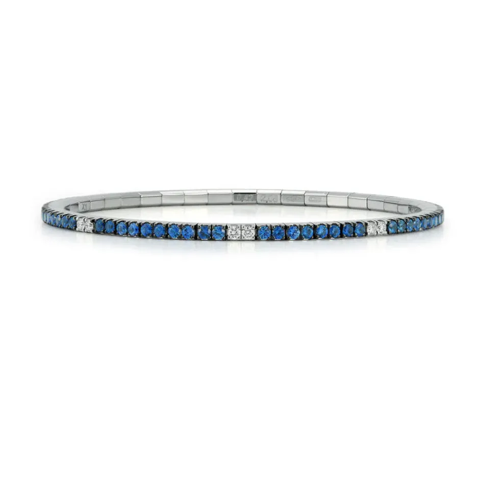 Ex-Tensible round diamond & Blue Sapphire Stretch Tennis Bracelet