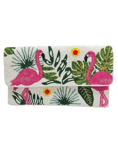 Flamingo Handmade Beaded Clutch Handbag