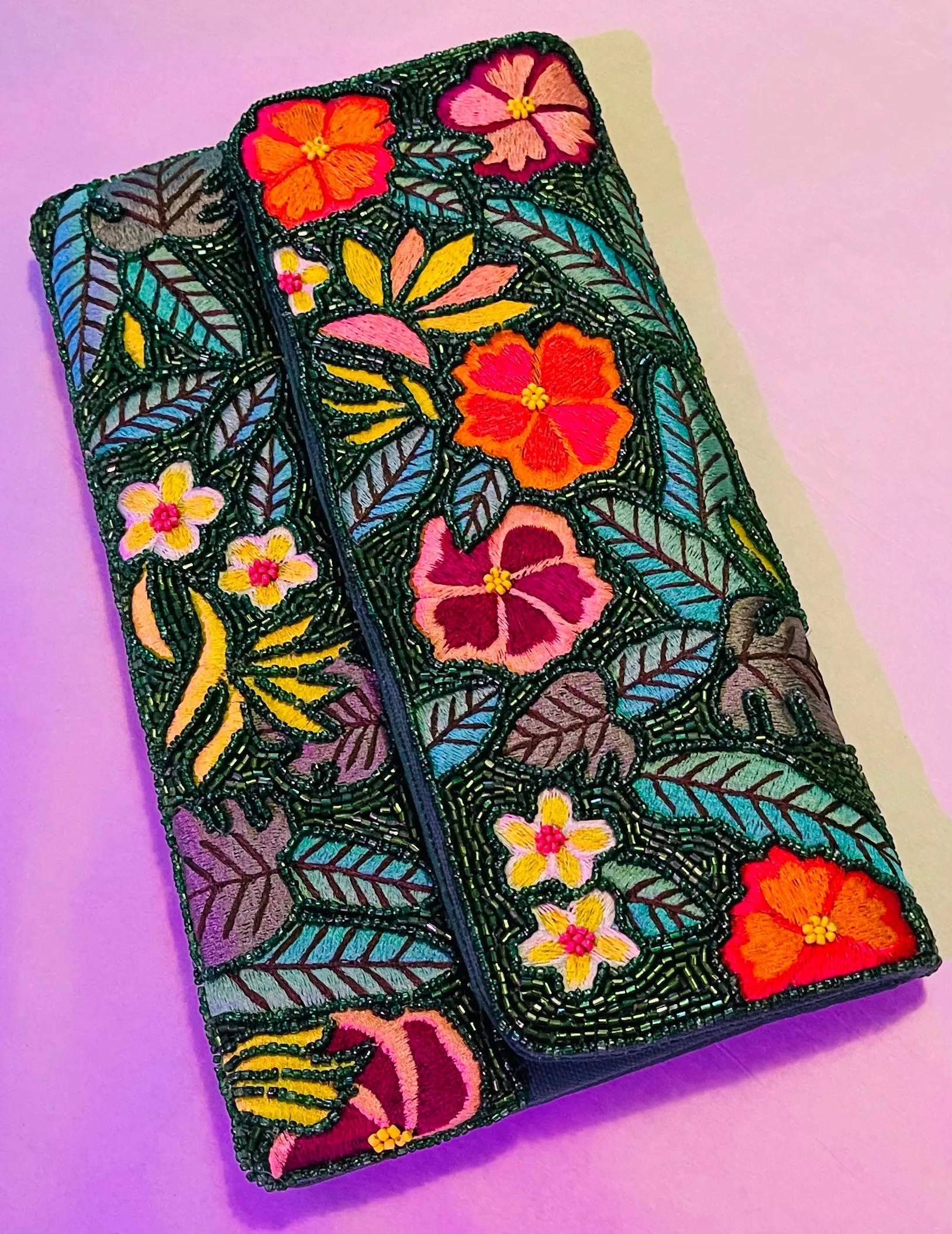 Floral Garden Handmade Beaded Clutch Handbag