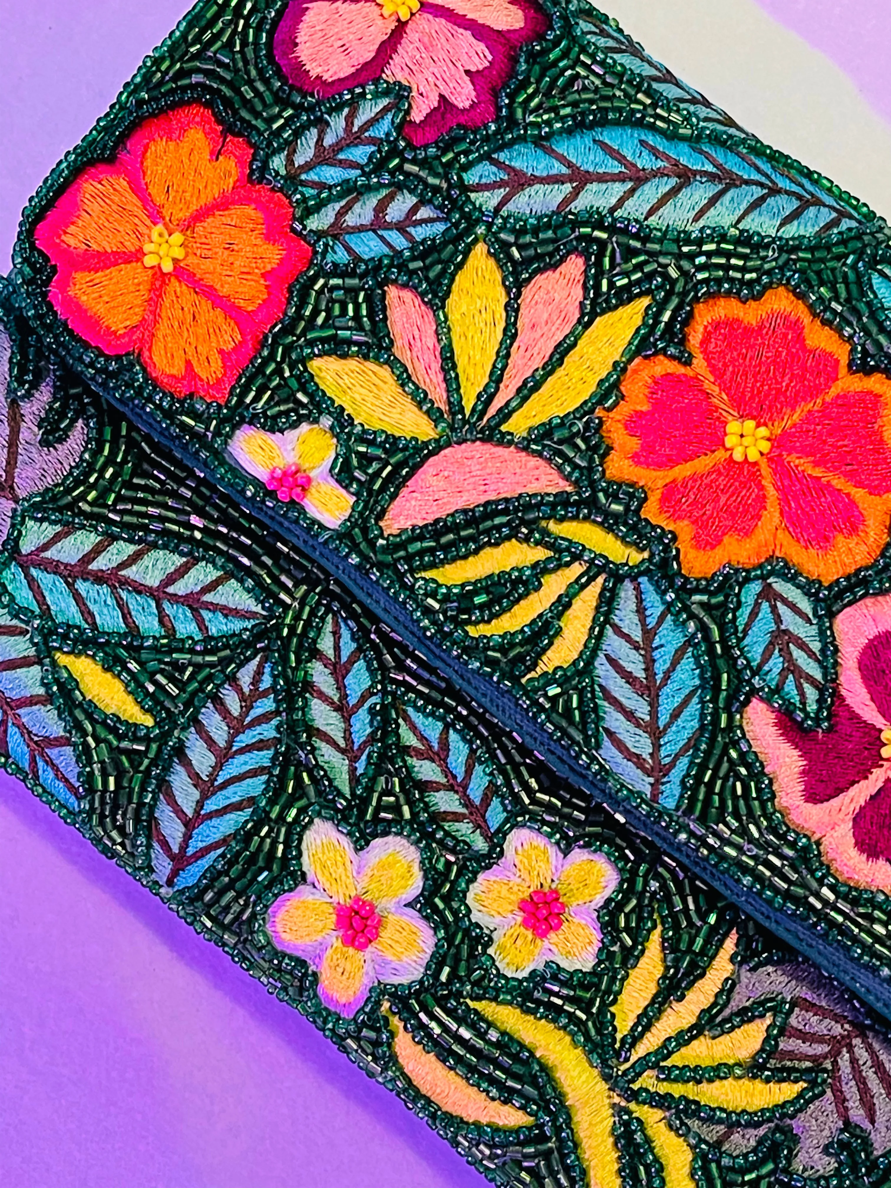 Floral Garden Handmade Beaded Clutch Handbag