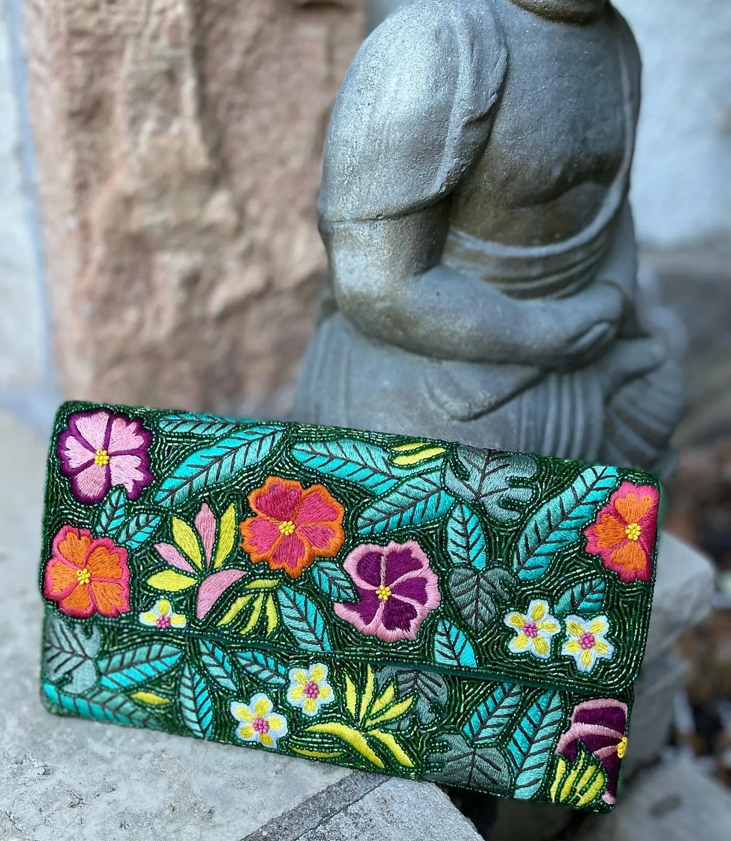 Floral Garden Handmade Beaded Clutch Handbag