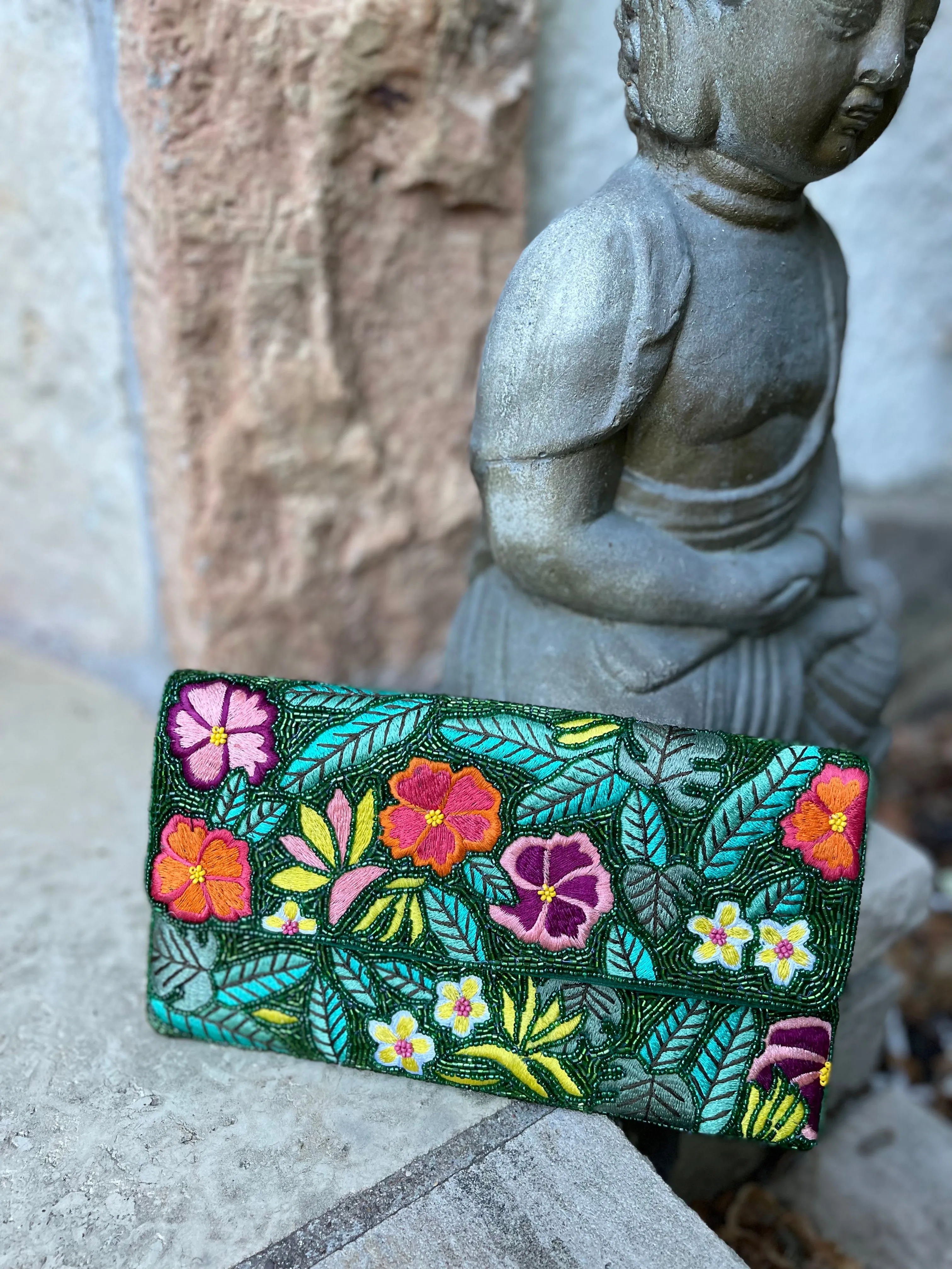 Floral Garden Handmade Beaded Clutch Handbag