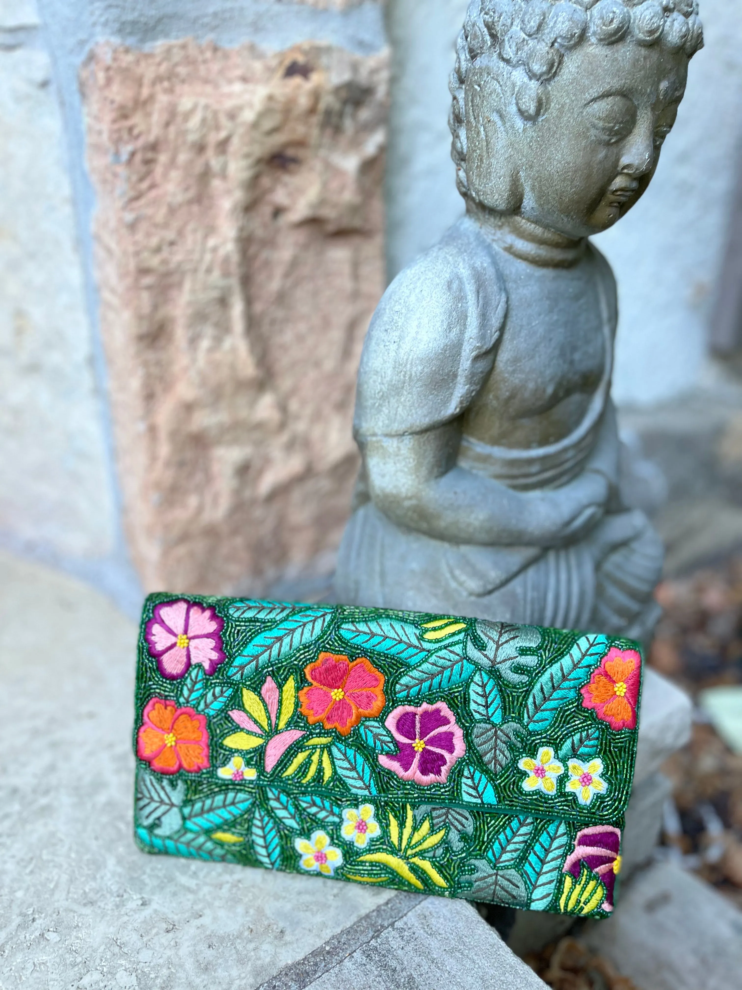 Floral Garden Handmade Beaded Clutch Handbag