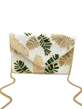 Foliage Print Handmade Beaded Clutch