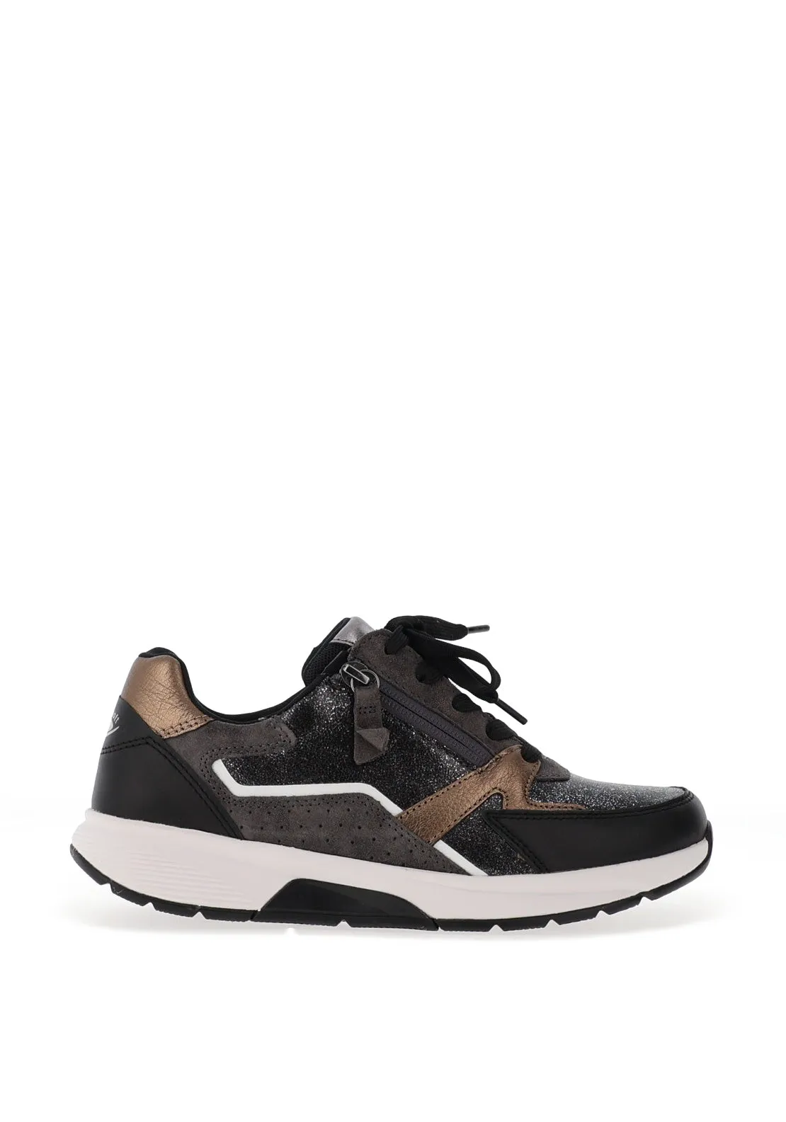 Gabor Rolling Soft Colour Block Metallic Trainers, Black