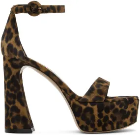 Gianvito Rossi Brown Leopard Print Heeled Sandals