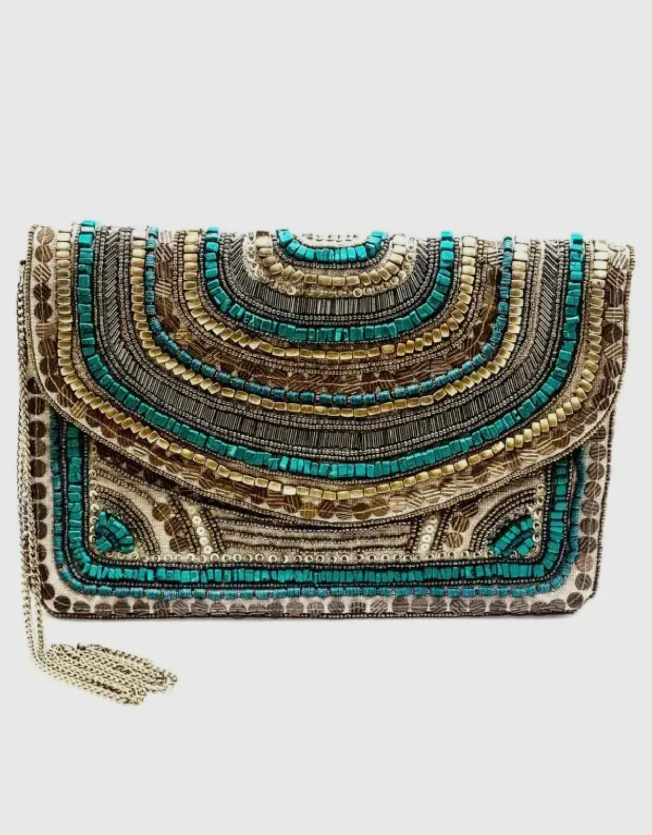 Golden Goddess Handmade Beaded Clutch Handbag